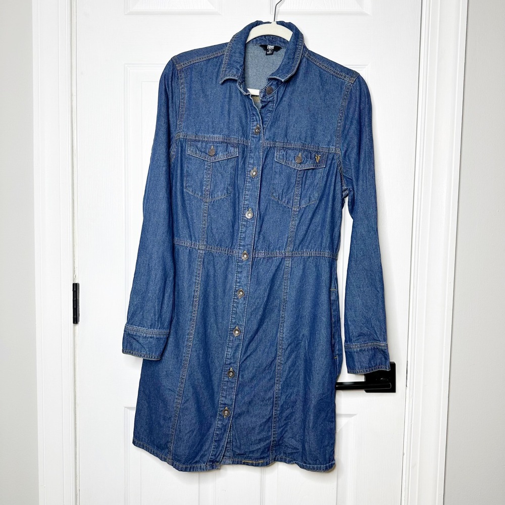 Frye Denim Shirt Dress Womens Medium Blue Excellent Button Front Western